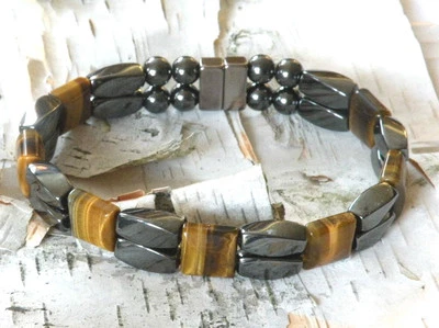 Мужской женский магнитный браслет тройной силы гематит коричневый тигровый глаз на лодыжку - Изображение 1 из 4