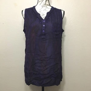 Greater Good NWT Womens PURPLE Sleeveless Sheer Rayon Beaded Henley Top - Small - Picture 1 of 10