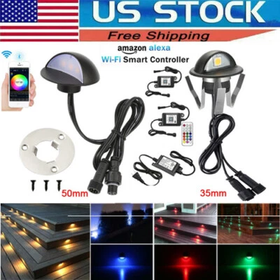 1.38" & 1.97" Black WIFI BT LED Deck Stair Step Light Half Moon Garden RGB WW US - Image 1 of 4