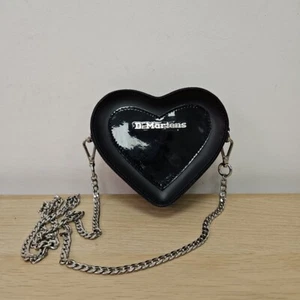 Dr Martens Mini Heart Metal Chain Strap Crossbody Rare Bag Love Black Leather #2 - Picture 1 of 8