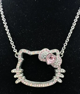 Vintage Sanrio Hello Kitty Necklace Light Pink And Clear Crystals - Picture 1 of 7