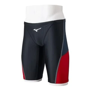 Mizuno Mens Swimsuit Size L Stream Ace Half Spats Black/Red World Aquatics - Picture 1 of 4