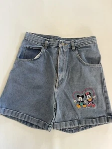 Vintage 90’s Disney Mickey & Co. Embroidered Denim Jean Shorts Kids 14 Tag - Picture 1 of 11