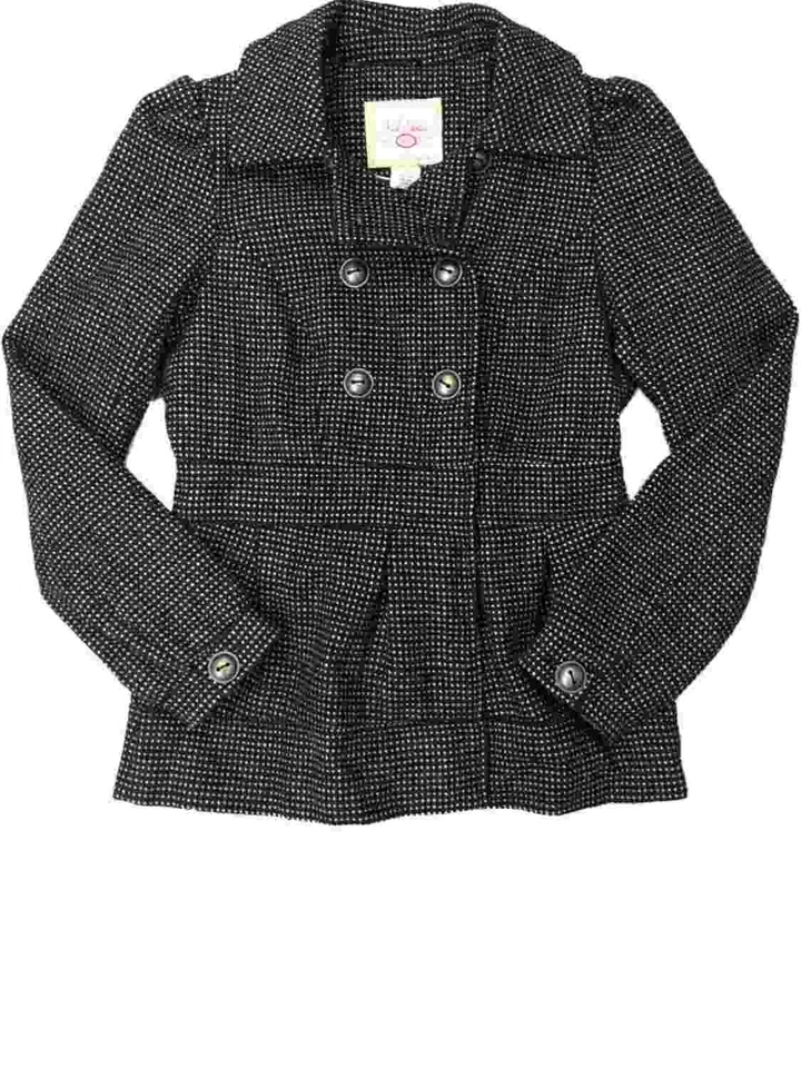 Womens Black & Pink Polka Dot Peacoat Jacket Lined Button Up Coat Small - Image 1 of 1
