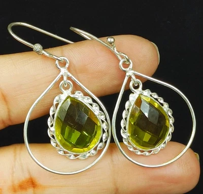 Brincos femininos deslumbrantes de prata 925 quartzo limão joias preciosas naturais presente - Imagem 1 de 4