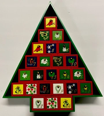 Kurt Adler 15” Wood Tabletop Advent Calendar Christmas Tree Countdown Doors - Image 1 of 4