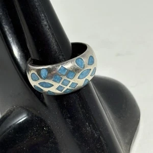 Charles Winston Sterling Silver 925 Blue Enamel Ring Aqua Mosaic Sz 8 4.6g - Picture 1 of 11