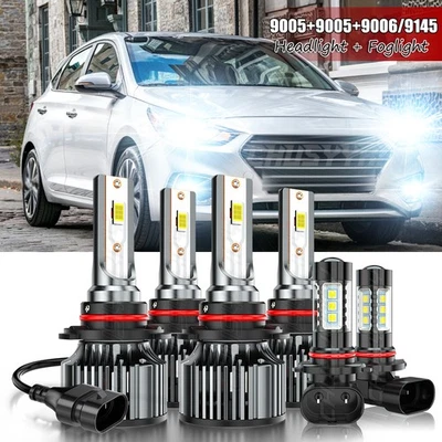6pcs LED Headlights High Low + Fog Light Bulbs For Hyundai Accent 2018 2019 2020 - Image 1 of 4