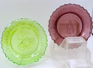 2 Vintage Glass Wedding Miniature 3.25" Plates 1988 Green Texas 1990 New Jersey - Picture 1 of 11