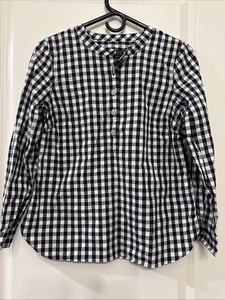 Talbots Damen festliche schwarz-weiß karierte Bluse mit Schmucksteinen LS-Knöpfen Größe SP - Bild 1 von 7