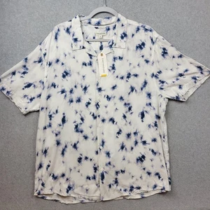 Earthbound Trading Co Shirt Mens Large White Blue Camp Collar Rayon Tie-Dye - Picture 1 of 11