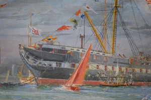Pintura Original Harold Wyllie Victoria Portsmouth Enmarcada Estudio Marino William - Imagen 1 de 7