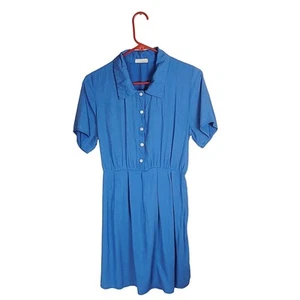 Anthropologie Everly blue short sleeved button front cinched waist shirt dress M - Picture 1 of 6
