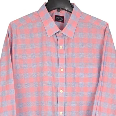 Camisa masculina UNTUCKit XXL rosa azul xadrez Gingham manga longa botão para baixo casual - Imagem 1 de 4