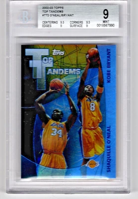 2002 03 Topps Kobe Bryant Shaquille O'Neal Top Tándems #TT2 calificado BGS 9 como nuevo Foto 1 de 4