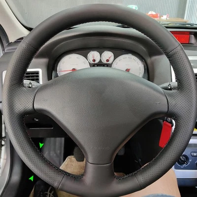 Black Sewing Leather Steering Wheel Cover For Peugeot 307 CC 407 SW 2004-2009 - Imagem 1 de 4