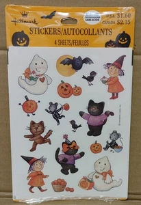 Vintage Hallmark Stickerbogen Halloween Geister Hexen schwarze Katzen - 4 Blatt  - Bild 1 von 2