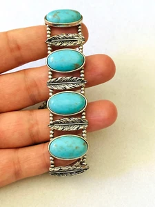 Lucky Brand Silver Tone Southwestern Faux Turquoise Feathers Bracelet 7.5"-8" - Picture 1 of 5