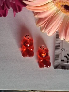 Lot de 2 oursons acrylique, pendentif, breloque, Rouge, 2 x 1 cm. Neuf (A1-01) - Foto 1 di 2