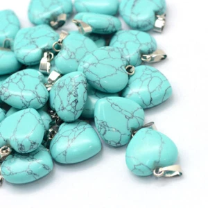 Imitation Turquoise Heart Shaped Pendant Silver Bail 15mm - Picture 1 of 2