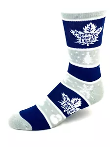 Toronto Maple Leafs Hockey Christmas Snowman Striped Crew Socks - Picture 1 of 2