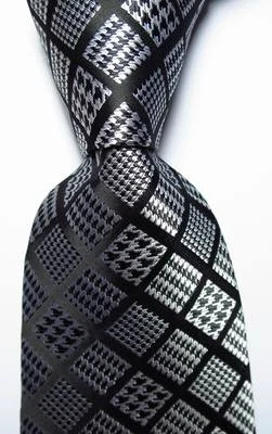 New Classic Checks Black White JACQUARD WOVEN 100% Silk Men's Tie Necktie - Image 1 of 2