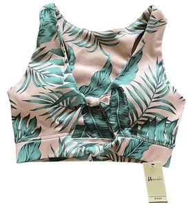 NWT LA Society Tropical Palm Fauna Print Pink & Green Workout Bra Top Large - Picture 1 of 6