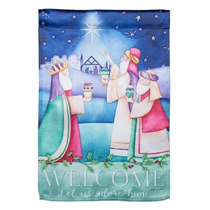 Let Us Adore Him 14LU10819 Evergreen LUSTRE Garden Flag 12.5” x 18” - Picture 1 of 2