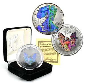 2002 1oz. Hologram Silver Eagle Morgan Mint Box & CoA - Picture 1 of 6