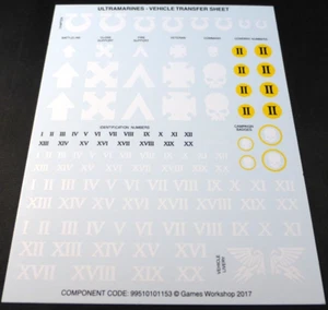 Feuille décalcomanies transfert véhicule ultramarin - Warhammer 40K Space Marines 2017 - Photo 1/6