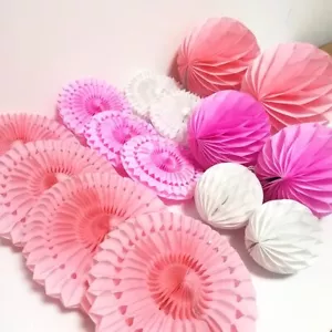Wall Decoration Hanging Paper Fans Honeycomb Balls 15 Pieces Tissue Paper Pom... - Picture 1 of 8