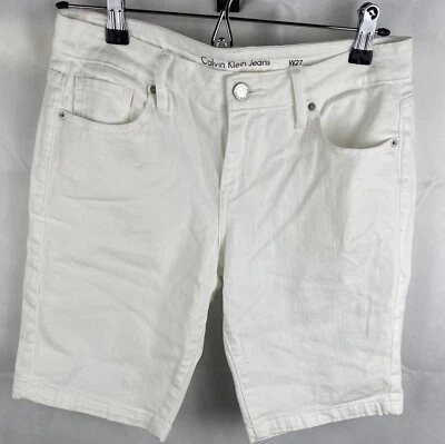 Pantalones de mezclilla para mujer Calvin Klien blancos enrollables bermuda 4 bolsillos talla 6 cintura 27 Foto 1 de 4