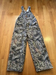 Carhartt Camouflage Mossy Oak Breakup Quilted Overall Bibs Hunting Sz 10 Youth - Picture 1 of 12