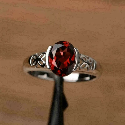 2,50 karat Oval Red Granat Solitär Ring Verlobungsring Weißgold-Finish gr 50-62 - Bild 1 von 4