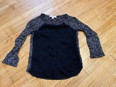 Moa Moa Girl Large (fits 10-12) Long Sleeve Blouse Black And Grey Lace Detail - Image 1 of 4