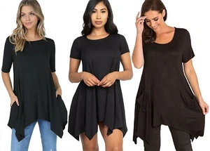 Neues fließendes Slinky-Top schwarz 4-Punkt-Saum Taschen Damen Übergröße - Bild 1 von 5
