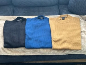 LOT OF 3 Axis Men's Silk Blend Ribbed Long Sleeve Shirt Size L Mock Neck B/R/M - Picture 1 of 8