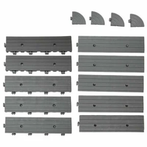 RevTime Heavy Duty Interlocking Deck Tile 10 Pcs Edge & 4 Pcs Corner - Gray - Picture 1 of 5