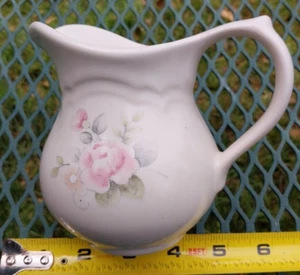 Pfaltzgraff White Pink Tea Rose Milk Creamer Pitcher Syrup Jug - Picture 1 of 3