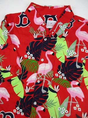 Mens Medium Boston Red Sox Viscose hawaiian shirt flamingo red button - Image 1 of 4