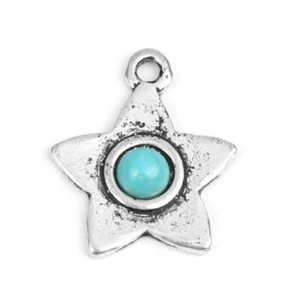 10 kleine Boho Chic Stil Silberfarbene Charms in Sternform & Türkisimitat - Bild 1 von 2