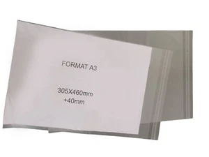 100 Pochettes Format A3 avec rabat (30,5x46+4 cm) 48 microns - Photo 1/1