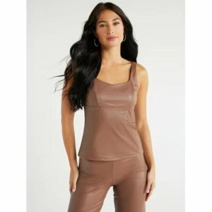Sofia Jeans Womens Faux Leather Bustier Tank Top Half Zip Curvy Brown Size XL - Picture 1 of 7
