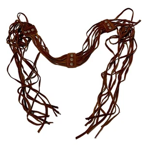 Cinturón de corbata de cuero gamuza marrón estilo boho Esprit vintage 56 pulgadas de largo con tachuelas - Imagen 1 de 8