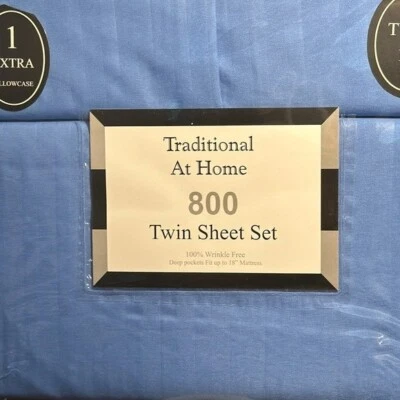 Conjunto de lençóis duplos tradicionais em casa 4 peças listras azuis reais em relevo - Imagem 1 de 4