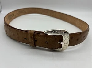 Top grain leather made in USA calf skin ostrich print leather belt size 34 - Picture 1 of 16