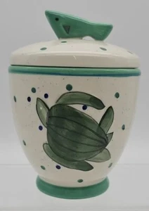 Blue Sky Ceramics Diane Ocean Leatherback Turtle Fish Sugar Bowl Trinket Dish - Picture 1 of 8