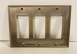 Wall Light / Switch Plate Toggle Cover / Brushed Nickel 3 Gang  - Picture 1 of 3