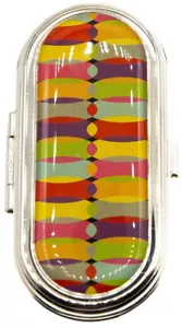 Custodia rossetto rotonda Clipon vintage con specchio (curva arcobaleno) - Foto 1 di 6