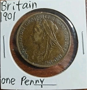 GREAT BRITAIN QUEEN VICTORIA 1901 ONE PENNY, SEATED BRITANNIA BRONZE - Picture 1 of 2